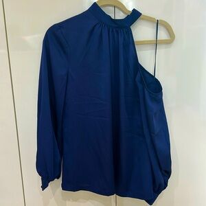TRINA TURK Navy NWT‎ Blouse Satin Georgette One-Shoulder size Med